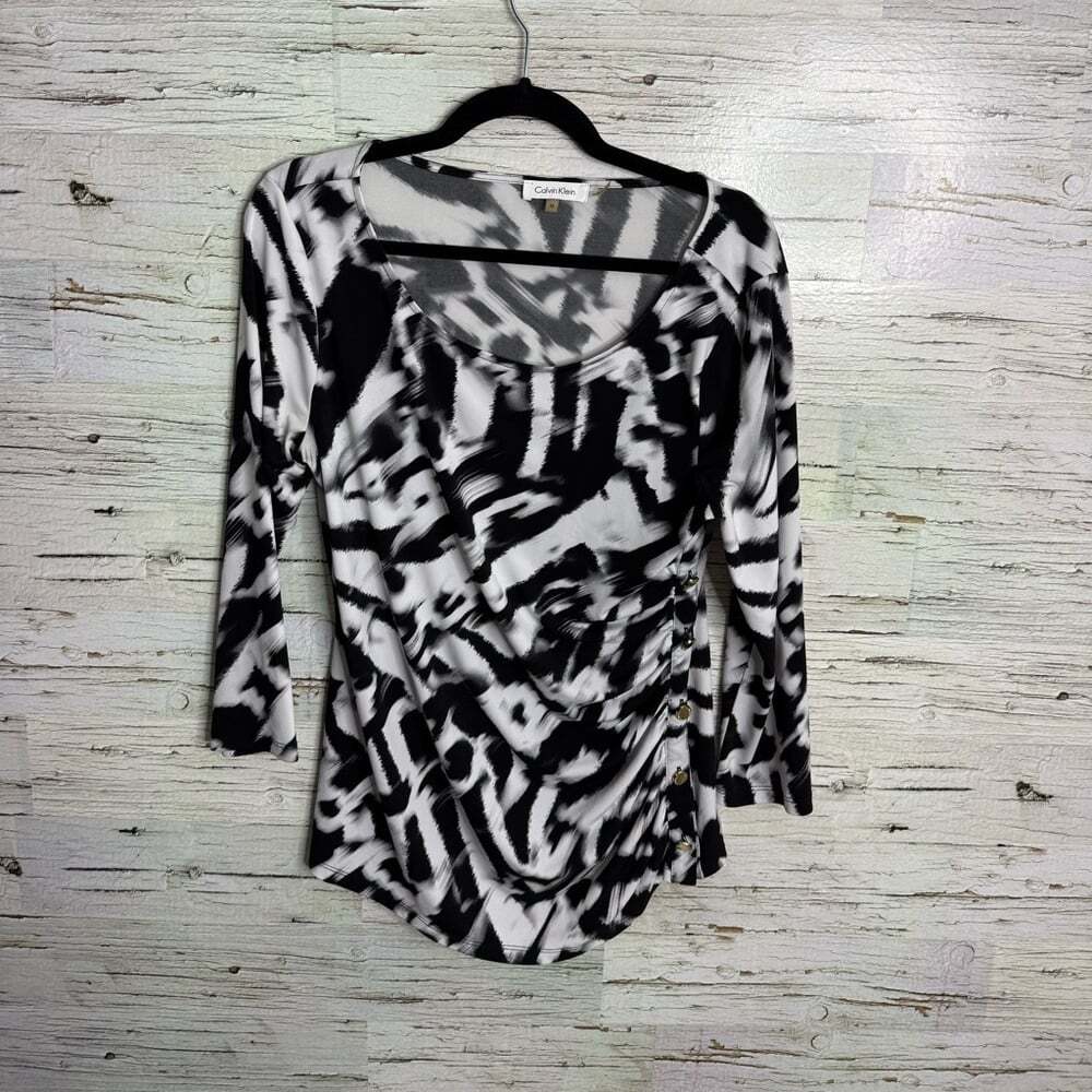 Calvin Klein Monochrome Patterned Women's Blouse ruched size medium
